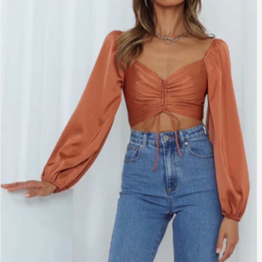 Hello Molly Caught Cutie Crop Top Bronze small copper